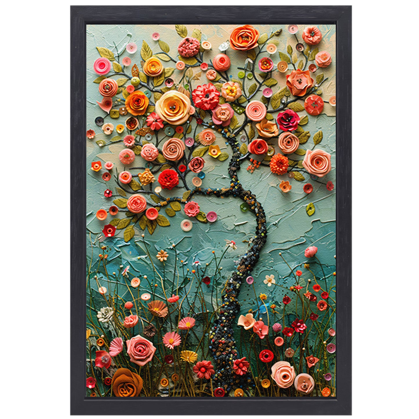 Kleurrijk Bloemenboom Schilderij voor Interieur canvas met baklijst