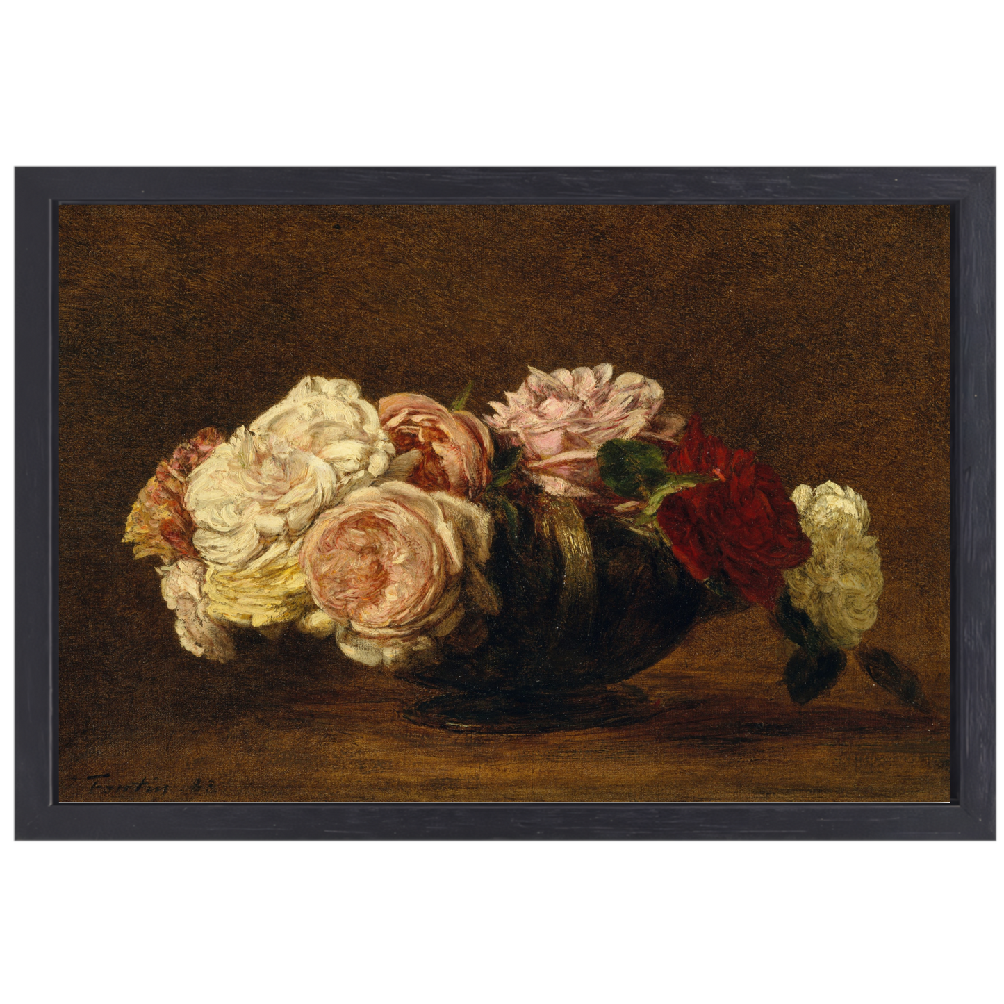 Rozen in een schaal - Henri Fantin-Latour canvas met baklijst