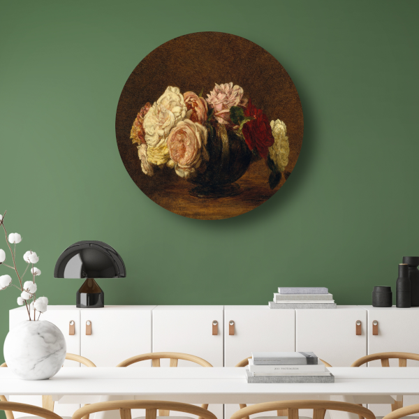 Rozen in een schaal - Henri Fantin-Latour aluminium muurcirkel