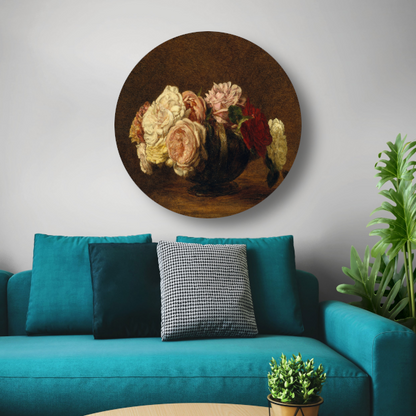 Rozen in een schaal - Henri Fantin-Latour aluminium muurcirkel