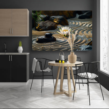 Zen-tuin met waterlelie en geharkt zand canvas