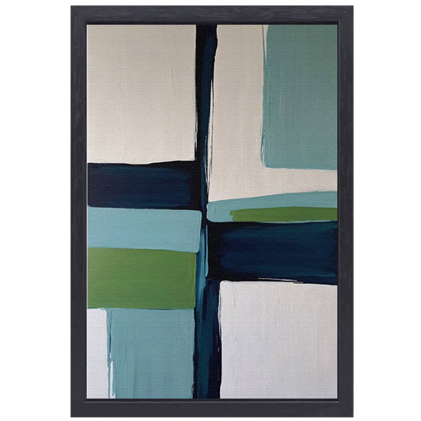Abstracte Harmonie in Blauw en Groen canvas met baklijst