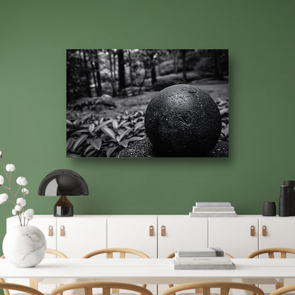Zwarte bol in een wazig boslandschap canvas