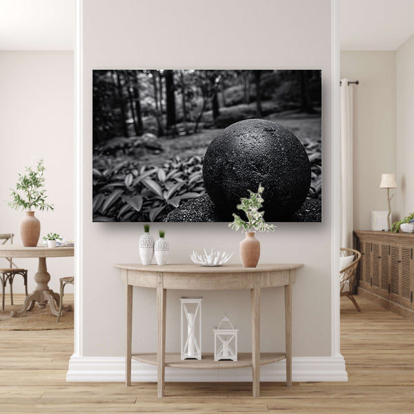 Zwarte bol in een wazig boslandschap canvas