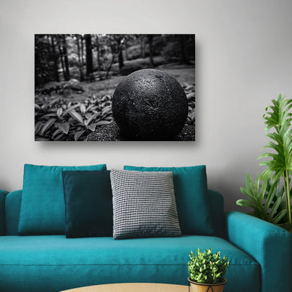 Zwarte bol in een wazig boslandschap canvas