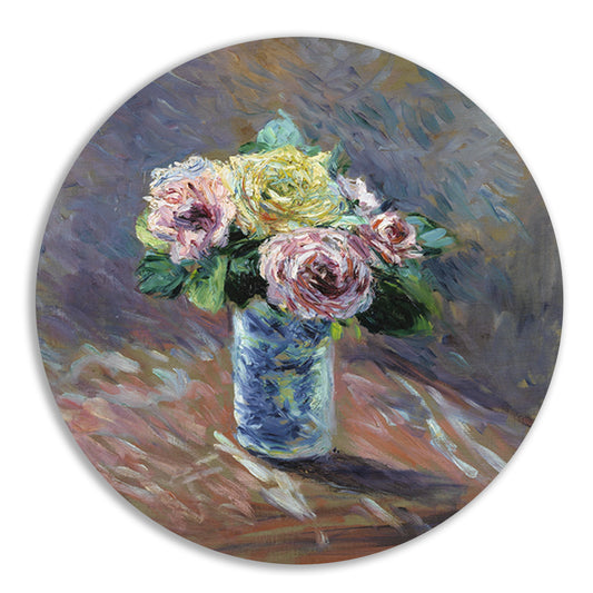 Gele en rode rozen in een kristallen vaas - Gustave Caillebotte aluminium muurcirkel