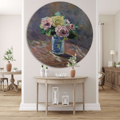 Gele en rode rozen in een kristallen vaas - Gustave Caillebotte forex muurcirkel