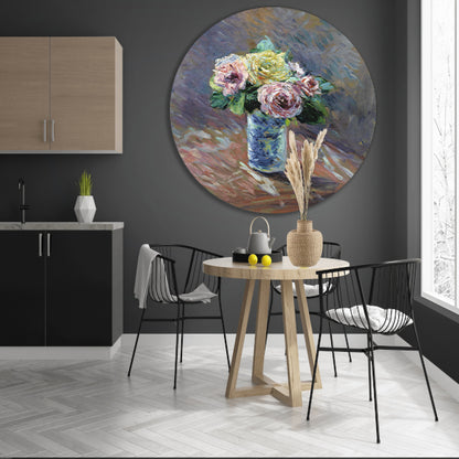 Gele en rode rozen in een kristallen vaas - Gustave Caillebotte aluminium muurcirkel