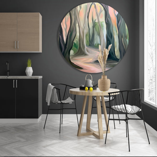 Rustiek boslandschap in abstracte stijl aluminium muurcirkel