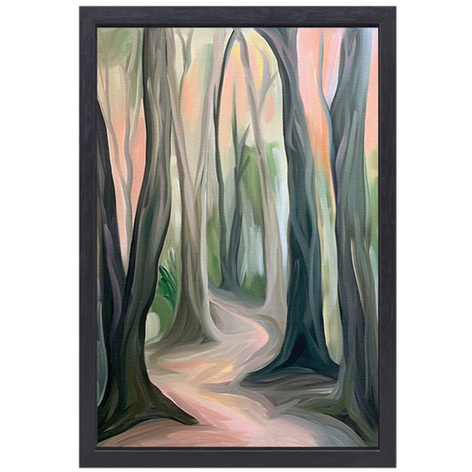 Rustiek boslandschap in abstracte stijl canvas met baklijst
