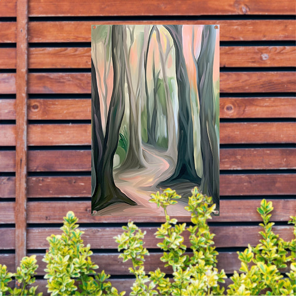 Rustiek boslandschap in abstracte stijl tuinposter