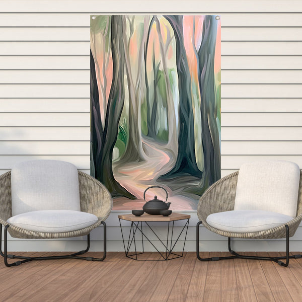 Rustiek boslandschap in abstracte stijl tuinposter