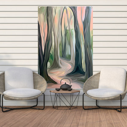 Rustiek boslandschap in abstracte stijl tuinposter