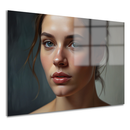 Jonge vrouw met dromerige blauwe ogen acrylglas