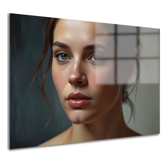Jonge vrouw met dromerige blauwe ogen acrylglas