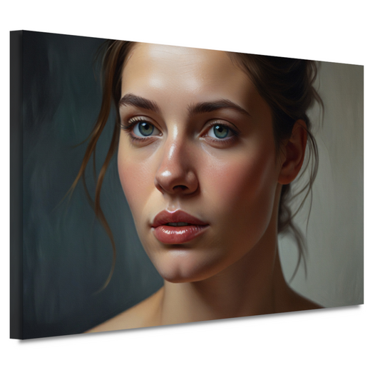 Jonge vrouw met dromerige blauwe ogen canvas