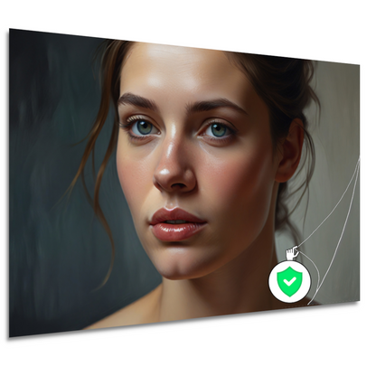 Jonge vrouw met dromerige blauwe ogen poster