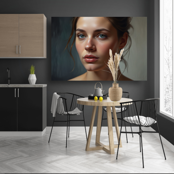 Jonge vrouw met dromerige blauwe ogen poster