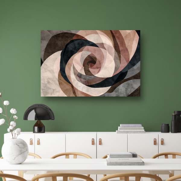 Abstracte Sepia Spiraalvormen in Overlapping canvas met baklijst
