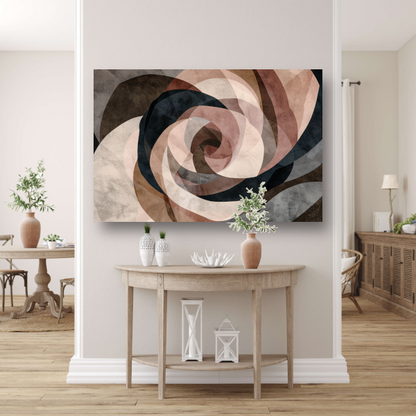 Abstracte Sepia Spiraalvormen in Overlapping canvas met baklijst