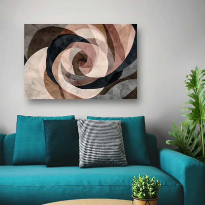 Abstracte Sepia Spiraalvormen in Overlapping canvas met baklijst