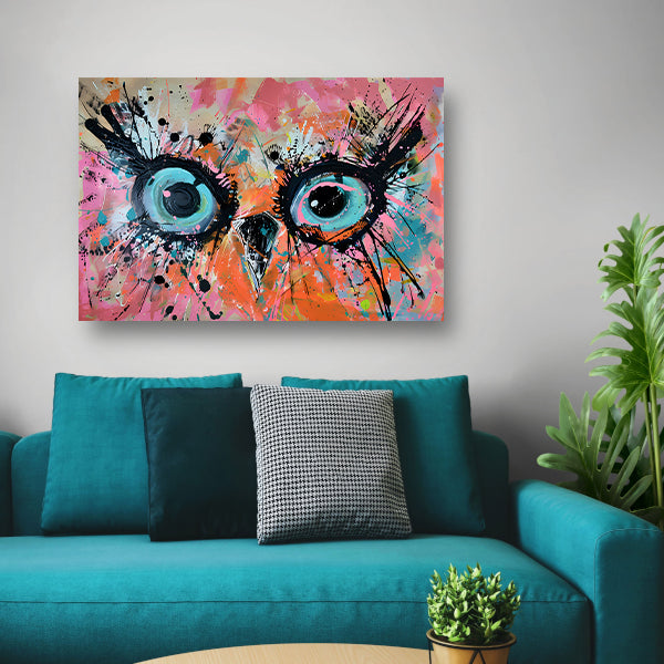 Kleurrijk abstract schilderij van een uil poster