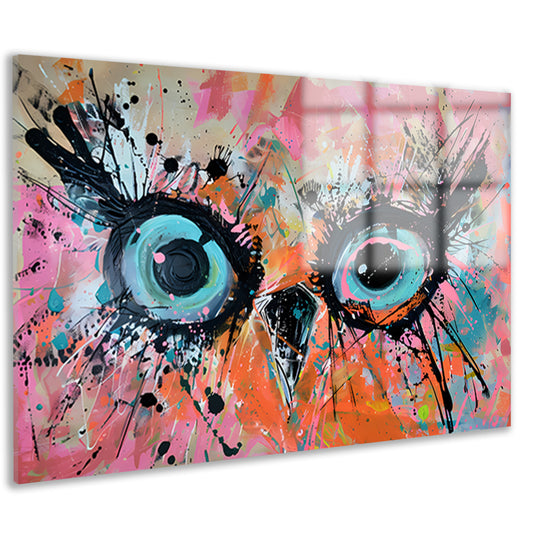 Kleurrijk abstract schilderij van een uil acrylglas