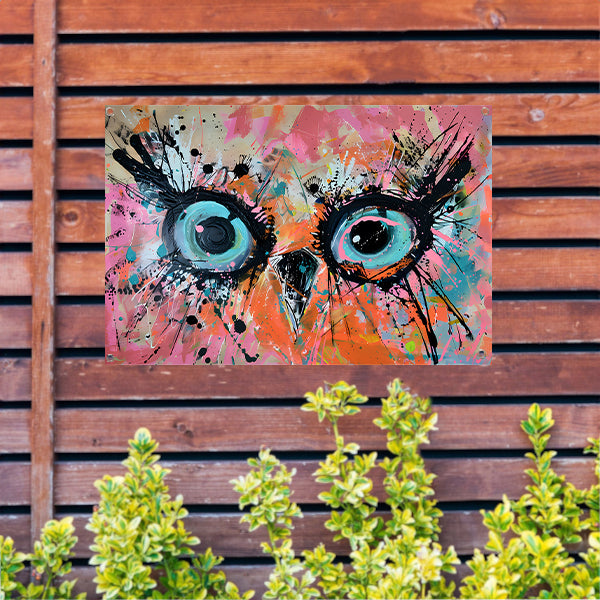 Kleurrijk abstract schilderij van een uil tuinposter