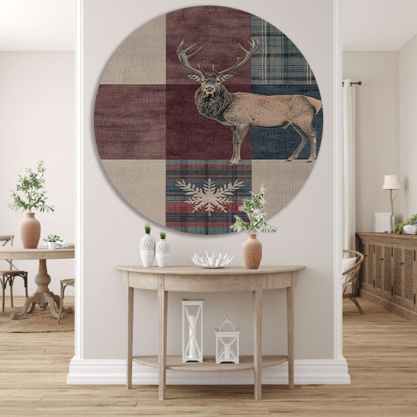 Elegante illustratie van een hert in geometrische stijl aluminium muurcirkel