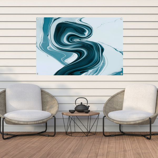 Dynamische Turquoise en Blauwe Swirl Abstract tuinposter