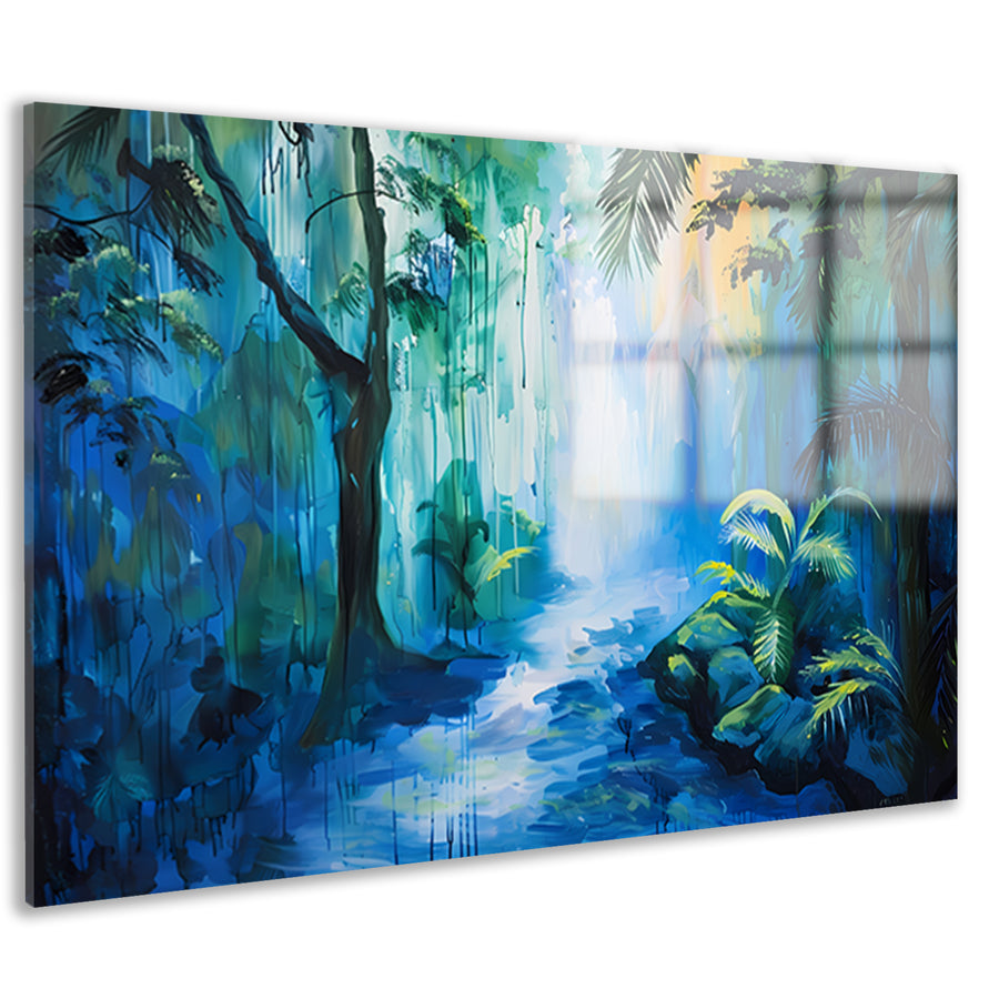 Abstract modern schilderij van boslandschap acrylglas