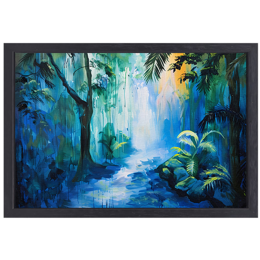 Abstract modern schilderij van boslandschap canvas met baklijst