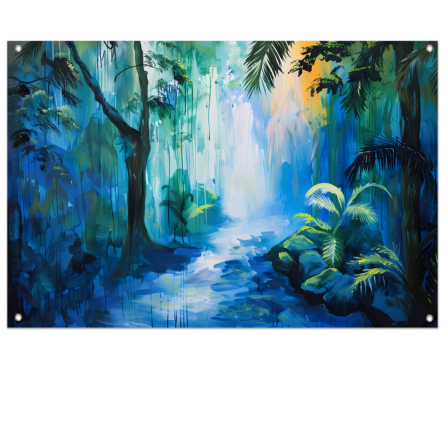 Abstract modern schilderij van boslandschap tuinposter