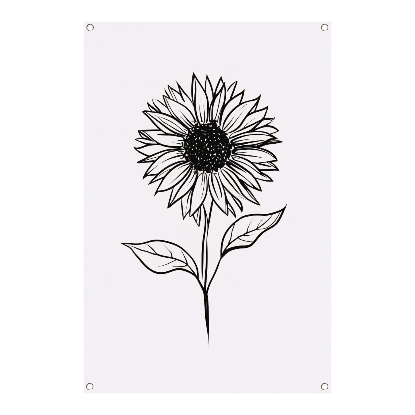 Minimalistische zwart-witte zonnebloem lijnkunst tuinposter