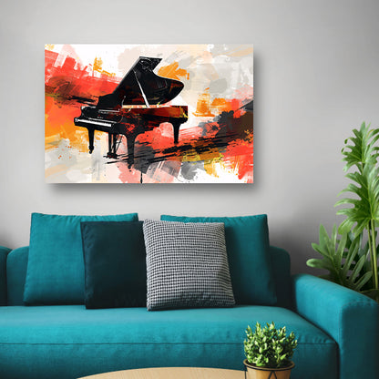 Abstracte piano met vurige kleurenexplosie acrylglas