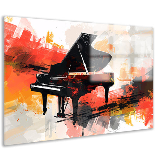 Abstracte piano met vurige kleurenexplosie acrylglas