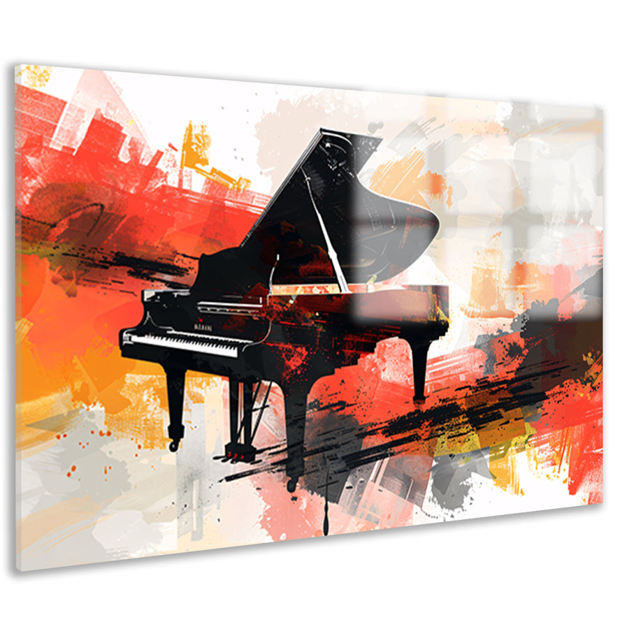 Abstracte piano met vurige kleurenexplosie acrylglas