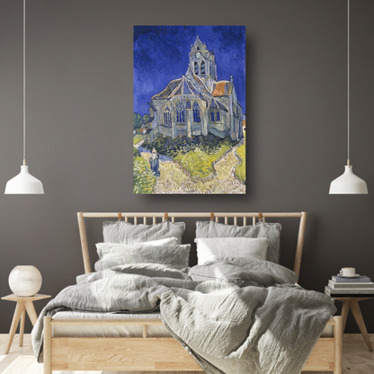 De kerk van Auvers - Vincent van Gogh canvas met baklijst