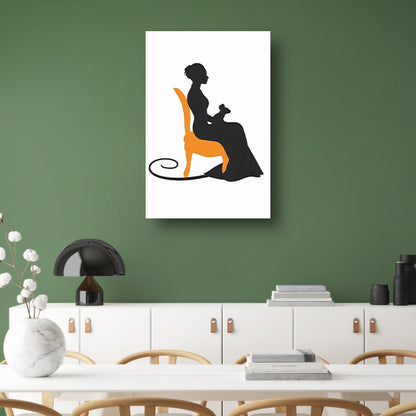 Silhouet van vrouw met muis op stoel canvas