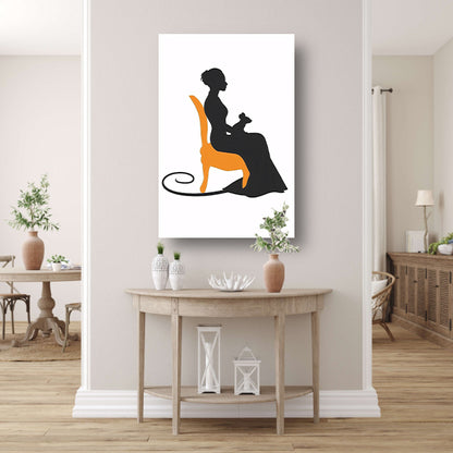 Silhouet van vrouw met muis op stoel canvas