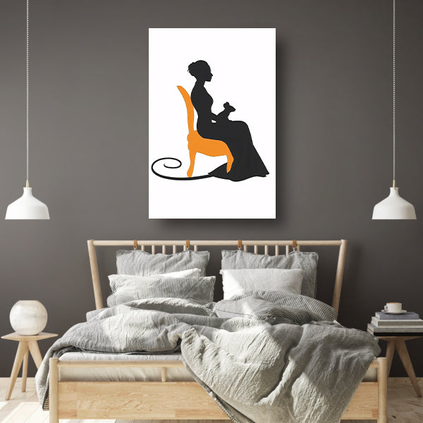 Silhouet van vrouw met muis op stoel canvas
