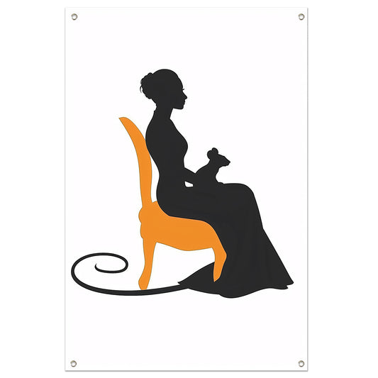 Silhouet van vrouw met muis op stoel tuinposter