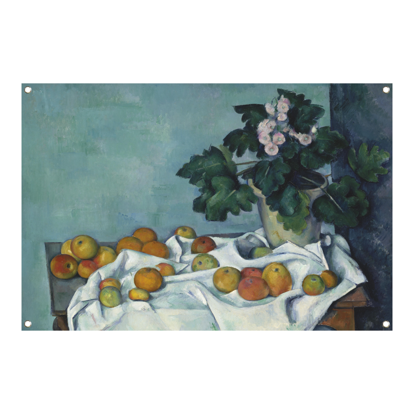 Stilleven met appels en een pot sleutelbloemen - Paul Cézanne tuinposter