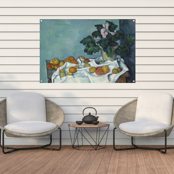 Stilleven met appels en een pot sleutelbloemen - Paul Cézanne tuinposter