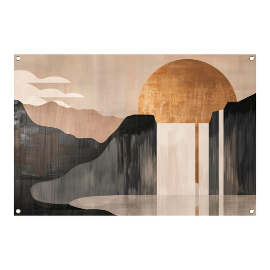 Minimalistisch Landschap met Gouden Zon tuinposter