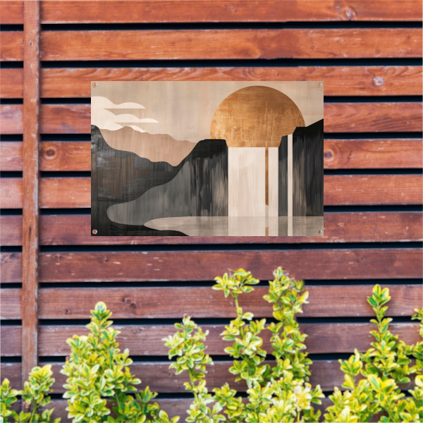 Minimalistisch Landschap met Gouden Zon tuinposter