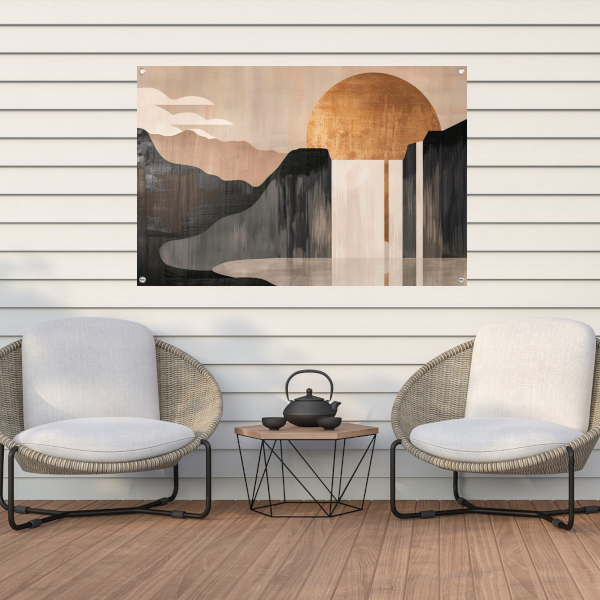 Minimalistisch Landschap met Gouden Zon tuinposter