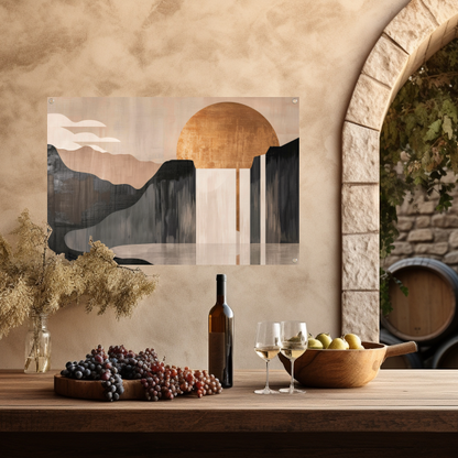 Minimalistisch Landschap met Gouden Zon tuinposter