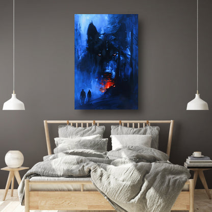 Mystieke wolf met vurige ogen in bos canvas met baklijst