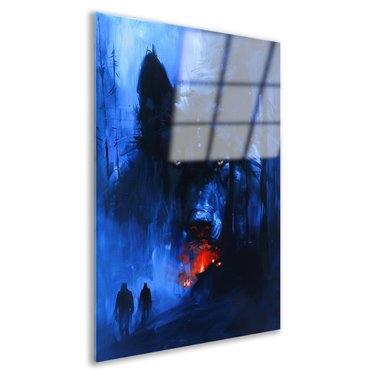Mystieke wolf met vurige ogen in bos acrylglas